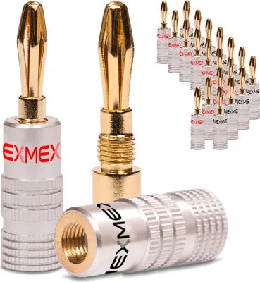 Produktbild von NEXMEX Bananenstecker 4mm schraubbar 24K vergoldet Lautsprecherkabel 22x Stecker