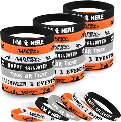 Produktbild von Set mit 49 Silikon-Armbändern für Halloween, 21 cm, Mehrfarbig
