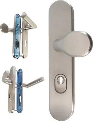 A product image showing door handles and escutcheons against a white background.