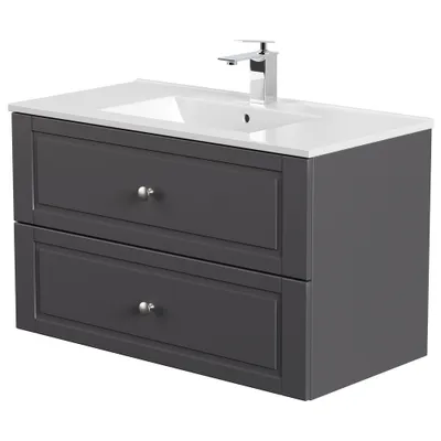 Produktbild von Waschtisch mit Waschbecken anthrazit Seidenglanz COLOMA-02 Badmöbel im Landhausstil, B/H/T: ca. 91/55,8/46,5 cm