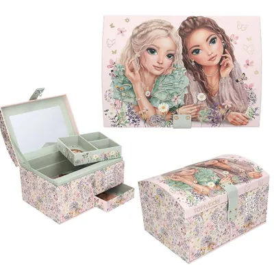Produktbild von Depesche 13579 TOPModel Summer Feeling - Großes Schmuckkästchen in Rosa, mit Model Motiv und floralen Details, Schmuckbox mit Code, Sound und Spiegel