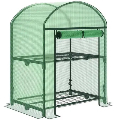 Produktbild von Mini Gewächshaus - Garten Gewächshaus - 2 Metallregale - PE-Abdeckung - 69x49x92 cm - Grün