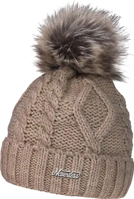 Produktbild von gefütterte Damen Strickmütze Fell-Bommel Fleece-Futter Kunstfell Winter-Mütze Bommelmütze Neverless®