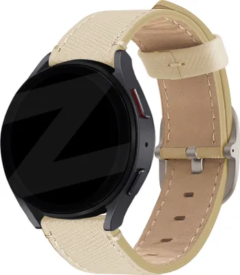 Produktbild von Bandz universal 20mm Lederarmband 'Deluxe' Samsung Galaxy Watch Watch 4 / Watch 5 (Pro) / Watch 6 (Classic) / Watch 7 (40&44mm) / Watch FE – Hochwertiges Lederarmband mit Schnallenverschluss – Khaki