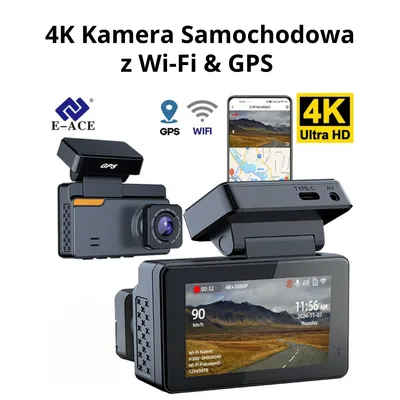 Zdjęcie produktu dla 4K Kamera Samochodowa z Wi-Fi & GPS – 170° Szeroki Kąt, Tryb Nocny, 3″ IPS, Nagrywanie w Pętli, Park Assist + 64 GB