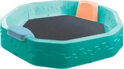 Produktbild von Sandkasten Sandbox Sandkiste 150x150x25 cm mit Bodenplane u. Abdeckung zwei Sitzen modular Kindersandkasten Sandspielzeug Kunststoff türkis