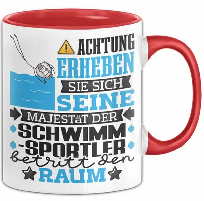 Produktbild von Schwimmsportler Geschenk Tasse Lustiger Spruch Erheben Sie Sich Der Schwimmsportler Betritt den Raum (Rot)