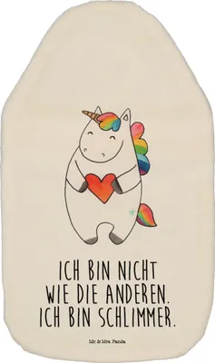 Produktbild von Mr. & Mrs. Panda Wärmekissen Einhorn Herz - Weiß - Geschenk, Einhörner, Freundin, Lustig, Unicorn, Flauschige Wärmflasche, Wärmflaschen, Bettflaschen, mit Bezug