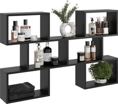 Produktbild von Modernes Wandregal in Schwarz – Bücherregal und Dekoregal aus Möbelplatte, 127 cm breit, ideal für Wohnzimmer, Büro und Kinderzimmer