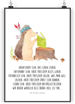 Produktbild von Mr. & Mrs. Panda Bild Igel Federschmuck DIN A3 - Weiß - Geschenk, drucke, kunstdruck poster, Wandbild, wanddeko, Tiere, Abenteuer, Lagerfeuer, Indianer, Camping