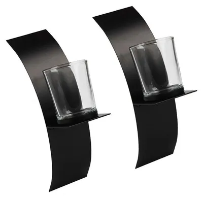 Produktbild von Wand Kerzenhalter Metall 2er Set Teelicht Glas Deko schwarz