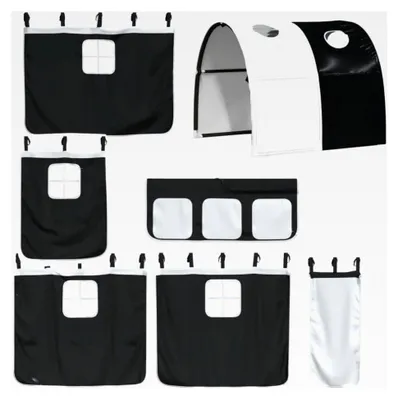 Produktbild von Vorhänge, Vorhangset für Hochbett, Spielbett und Kinderbett, Bettvorhang mit Tunnel, Spielvorhang und Unterbettvorhang für das Kinderzimmer, Weiß Schwarz Polyester