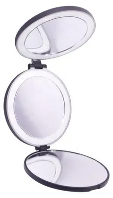 Produktbild von Uniq Dreifach Faltbarer LED Kosmetikspiegel mit 5x und 10x Vergrößerung, Kompakt-Schminkspiegel, Schwarz