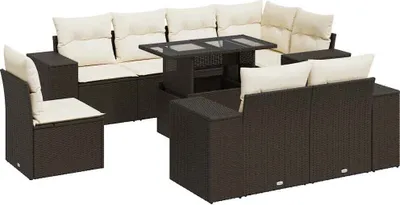 Produktbild von vidaXL 9-tlg. Garten-Sofagarnitur mit Kissen Braun Poly Rattan