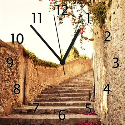 Produktbild von Wallario Design Wanduhr Steinerne Treppe in Italien aus Echtglas, Größe 30 x 30 cm