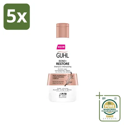 Image de 5 flacons de shampooing réparateur Guhl Bond+ Restore pour cheveux abîmés - 250 ml - Pack économique - 5 pièces