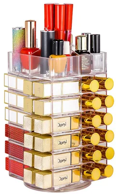 Produktbild von Acryl Lippenstift Halter – 360° drehbarer Kosmetikorganizer mit 53 Fächern – Spinning Lipgloss-Displayständer für Make-up-Aufbewahrung (12×12×24 cm)