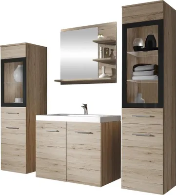 Produktbild von MIRJAN24 Badmöbel-Set Madrit I, Badezimmer-Set mit Spiegel und Waschbecken (Farbe: San Remo, mit Siphon, ohne Beleuchtung)