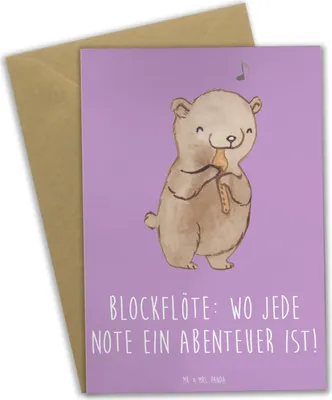 Produktbild von Mr. & Mrs. Panda Klappkarte Abenteuer Blockflöte - Lavendeltraum - Geschenk, Grußkarte, Lernen, genesungskarte, Musizieren, Musikinstrument, Instrument, weihnachtskarten