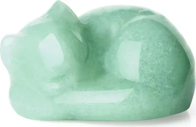 Image de Aventurine verte Chat dormant Figure en pierre Statue Cristal Décor