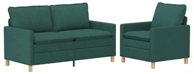 Image de vidaXL Ensemble de canapés, 2 pièces, tissu vert foncé