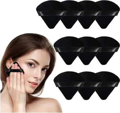 Obrázek produktu pro 10 sypkých pudřenek, měkké trojúhelníkové bavlněné houbičky na make-up, pudřenky (černé)