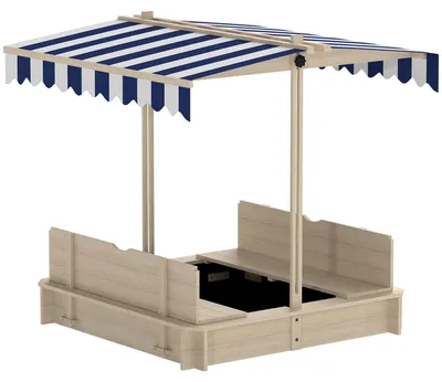 Produktbild von Sandkasten106X106Cmkindersandboxausholzmithöhenverstellbarabdeckungsitzbänkenrücklehnenblau