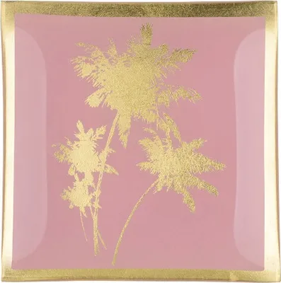 Produktbild von Glasteller Goldrand Palmen rosa Tropical 10x10cm
