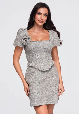 Produktbild von LARICA festliches Kleid mit floralem Detail LA-OM-DLR391 grey M