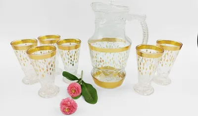 Produktbild von Wasserkaraffe-Set mit 6 Gläser Glaskaraffe Glaskrug Glaskaraffe Glaskrug