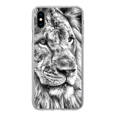 Produktbild von MuchoWow® Handyhülle Schutzhülle Hülle für iPhone Xs Porträt - Löwe - Schwarz und weiß Silikon Softcase Handy Hülle - Handytasche