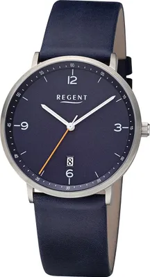 Produktbild von Regent Herren Uhr Lederarmband Leder Armbanduhr Analog dunkelblau URF1533