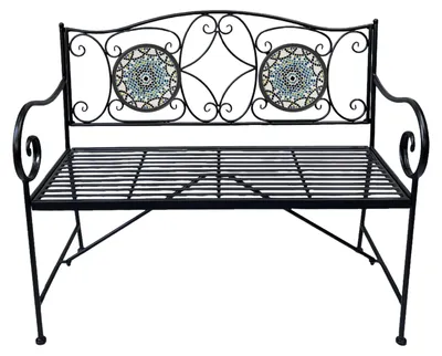 Produktbild von AXI Margot Mosaik Gartenbank Mehrfarbig | Parkbank aus Eisen mit keramischen Mosaikfliesen | Bank für den Garten mit Rückenlehne für 2 Personen | 107
