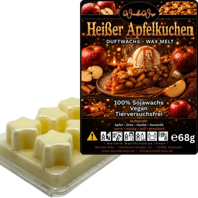 Produktbild von WonderWax Duftwachs Wax Melts für Duftlampe, 6 Sterne Duftmelt Wachsmelt Sojawachs Duftwachs Würfel für Raumdüfte, Wachs Duftöl Winter Indoor Schmelzen für Aromalampe Heißer Apfelkuchen