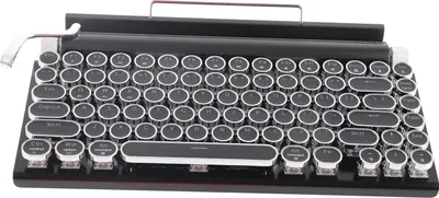 Obrázek produktu pro Klávesnice psacího stroje 83 kláves Vintage bezdrátová mechanická klávesnice Bluetooth s kovovým kulatým uzávěrem černá