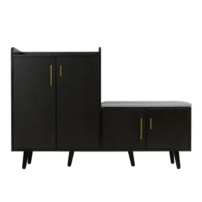 Produktbild von Schuhschrank, Schuhkipper, Schuhregal mit Sitzfläche, Sideboard, Mehrzweckschrank, matt, schmal