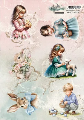 Immagine prodotto di ARTALCHEMY Carta di riso carta per decoupage Carta morbida, bambini, Pasqua RP01