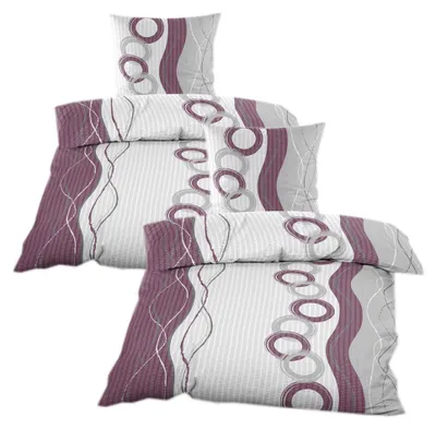 Produktbild von Seersucker Bettwäsche 135x200 4tlg. mit Reißverschluss in Violett Weiss mit Kreismuster