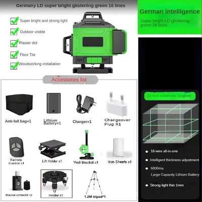 Produktbild von Laser-Nivelliergerät - 16 Linien - 4D - Selbstnivellierend - 360° Horizontal und Vertikal - Akku Inklusive - Stofftasche