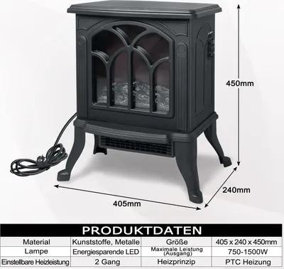 Obrázok produktu pre XMTECH 1500W elektrický krb s ohrievačom s ventilátorom Elektrický krbový ohrievač, ohrievacie kachle s LED efektom plameňa krbu, PTC vykurovací výkon, čierny