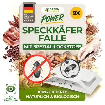 Produktbild von Green Guardia Speckkäfer Falle mit Spezial-Lockstoff - 9x Fallen - Speckkäfer bekämpfen, Häuschen-Falle, Alternative zu Speckkäfer Pheromonfalle