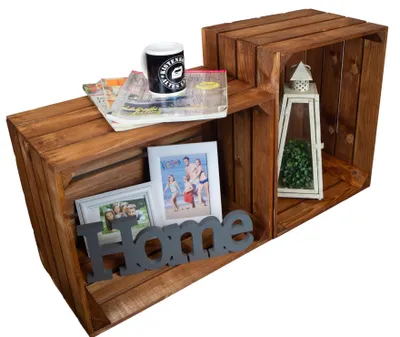 Produktbild von 2er Set Holzkiste "Johanna" lasiert in ocker 50x40x30cm Obstkiste Weinkiste Apfelkiste Regalkiste