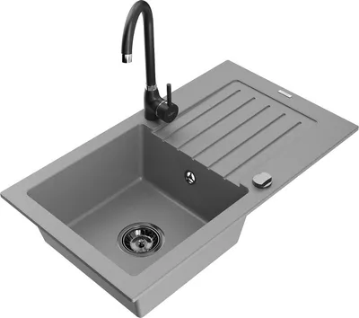 Produktbild von Mexen Pablo 1 Becken-Granitspüle mit Abtropffläche und Mischbatterie Telma, Grau - 6510-71-670200-70-B