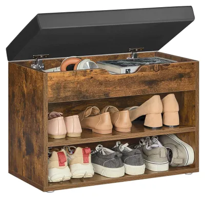 Image de VASAGLE, banc à chaussures avec coussin rembourré, 3 niveaux, 30 x 60 x 44 cm