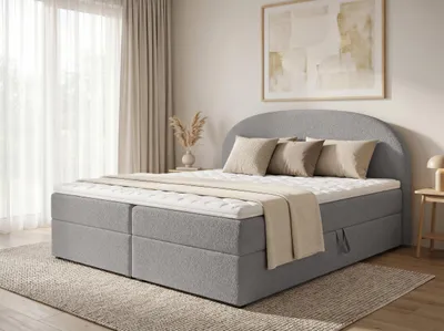 Produktbild von Boxspringbett Cloud mit 2 Bettkästen, Doppelbett mit Bonell-Matratze und Topper, Polsterbett in weichem Bouclé-Stoff, Bett, Bettgestell für Schlafzimmer (Grau (Coral 75), 160 x 200 cm)