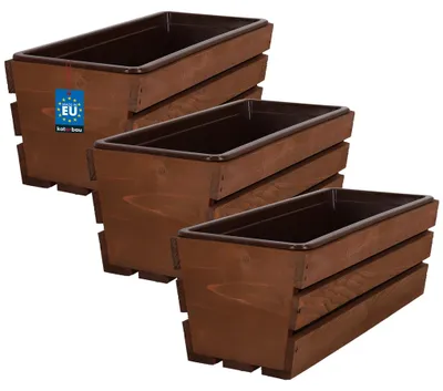 Immagine prodotto di KOTARBAU® 3 Pezzi Fioriera da Balcone Vaso da Esterno con Inserto in Plastica Vasi Rettangolare 40 x 18 x 15 cm Marrone Legno