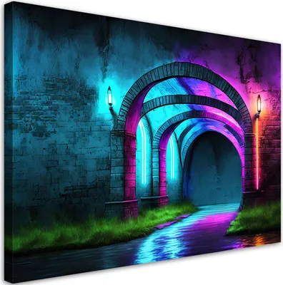 Produktbild von Leinwandbild Neon-Tunnel-Abstraktion 60x40 Feeby Violett bild für die wand bereit zum aufhängen