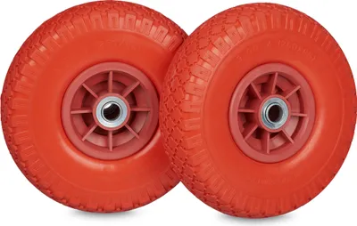 Immagine prodotto di Relaxdays 2 ruote per carrello a mano, 3,00-4 pollici, 260x85 mm, pneumatici in gomma piena antiforatura, asse da 20 mm, portata fino a 80 kg, rosso