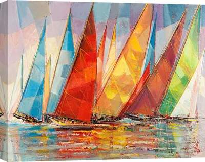 Immagine prodotto di Stampa d'arte su tela con barche a vela - Luigi Florio, regata estiva - 120x90 cm