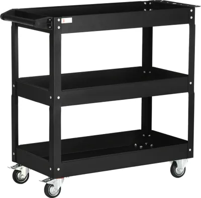 Image de DURHAND Chariot desserte d'atelier acier 3 plateaux sur roulettes avec poignée - charge max. 150 kg - 83 x 35,3 x 76 cm noir